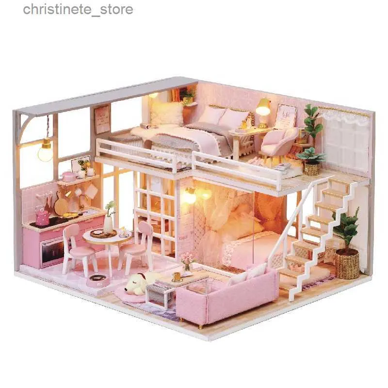 Architecture/DIY House DIY Doll House Toys for Children Wooden doll Houses casa Miniature dollhouse Furniture Kit with Music Led Birthday Gift L026