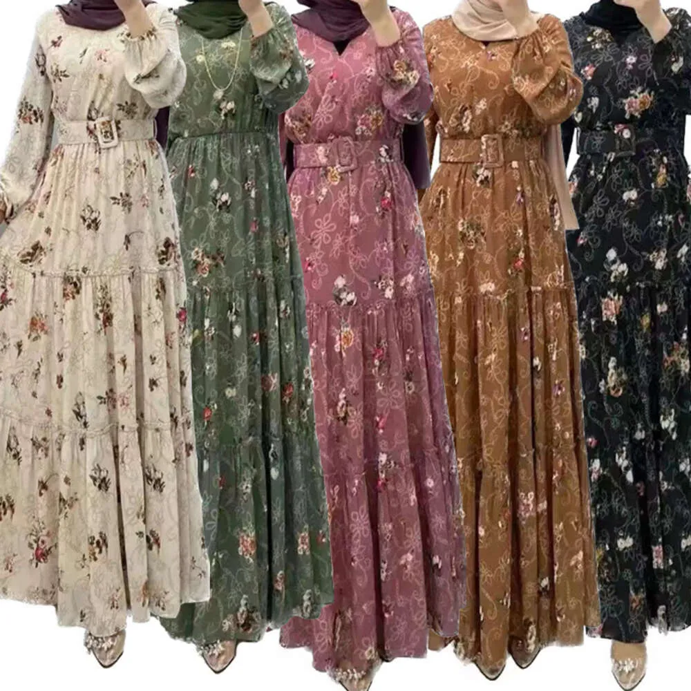 M2231 Amazon Middle East Dubai Women's New Flower High Neck Long Dress Fashion Commuter Muslim Dress