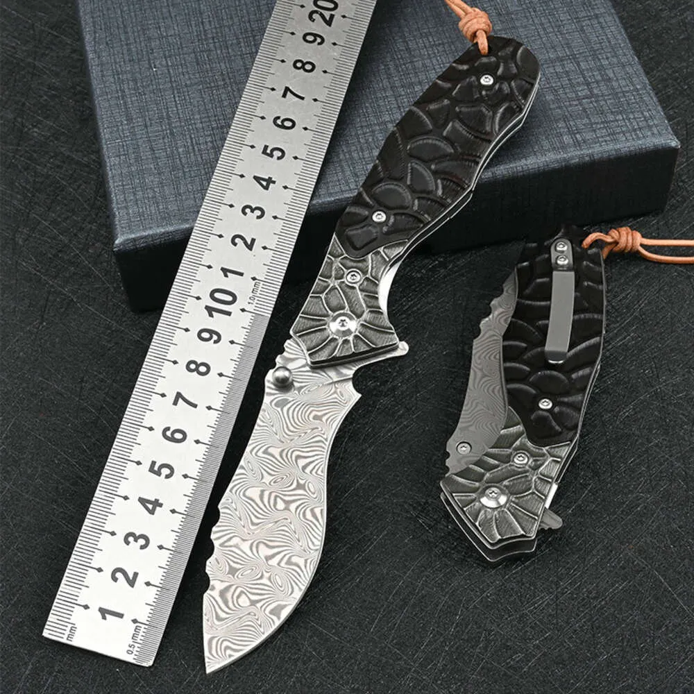 High End Damascus Steel Hardness Outdoor Camping Self-Defense Small Folding Knife 948291