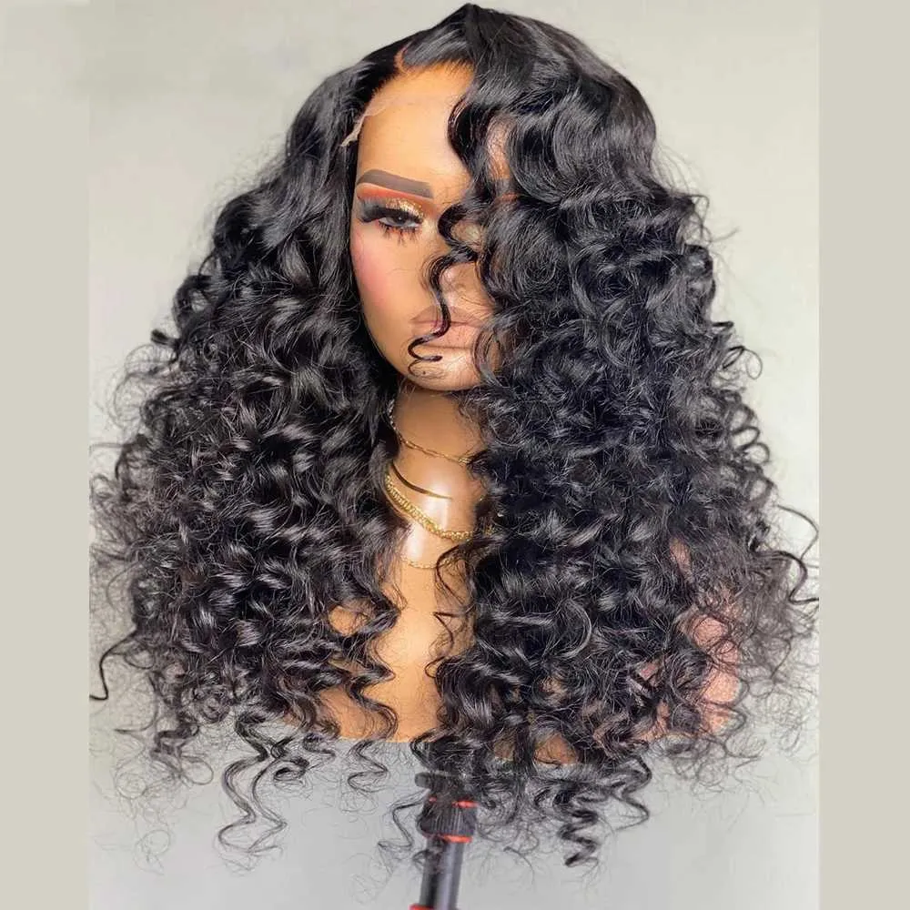 Saç perukları Kinky Curl Wavy Sentetik Dantel Ön Peruklar Doğal Saçak Siyah Kadınlar İçin Glueless Siyah Saç Bukle Peruk Günlük Partisi Kullanım 240306