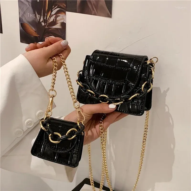 Bolsas de noche Moda Mini Patrón de piedra Solo Pequeño Bolso cuadrado Textura de gama alta Cadena Crossbody Casual Versátil Lápiz labial Monedero