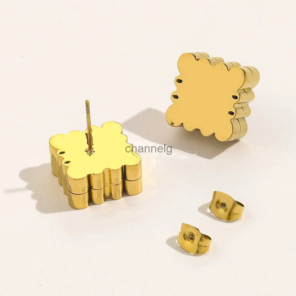 Stud High Gold Plated Brand Designers Ear Stud Stainless Steel Flower Famous Women Steel Seal Print Earring Wedding 240306