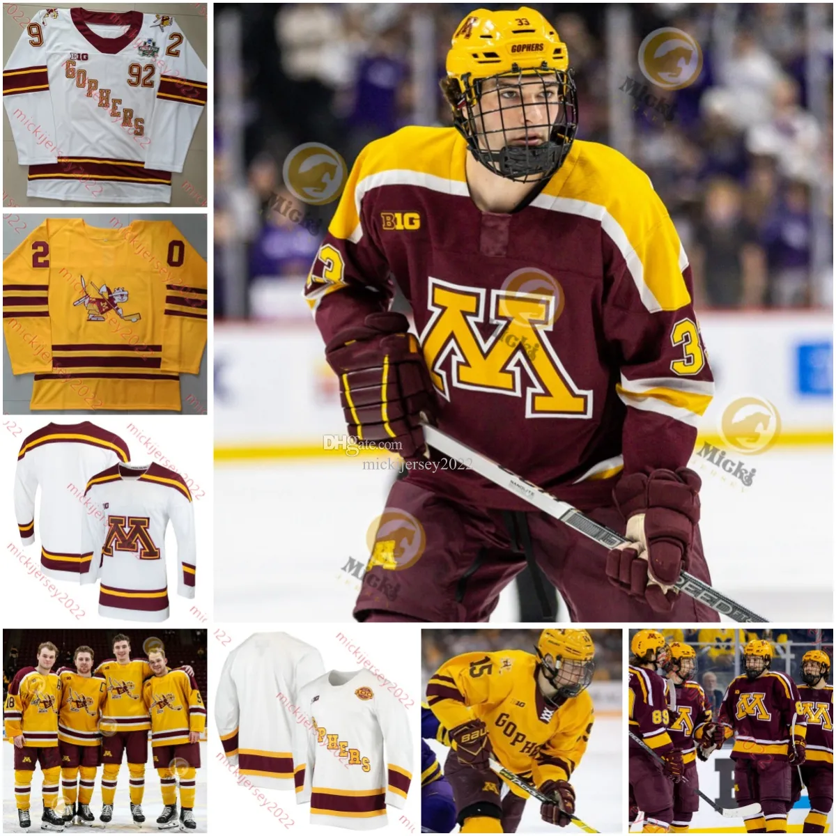 Mason Nevers Minnesota Hockey 2023 Maillot Frozen Four pour hommes John Mittelstadt Luke Mittelstadt Bryce Brodzinski Charlie Strobel Maillots des Golden Gophers du Minnesota