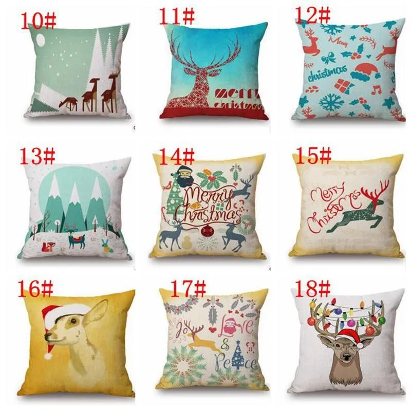 45*45cm Christmas Xmas Pillow Case Cover Reindeer Elk Throw Sofa Nap Cushion Covers Santa Claus Home Decor