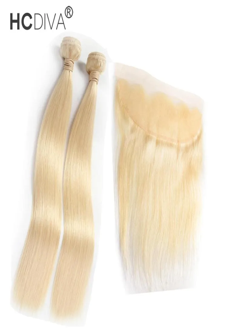 HCDIVA Straight 613 Blonde Human Bundle with Lace Frontal Malaysian Virgin Hair 2 Bundles with Closure 13418614725744292