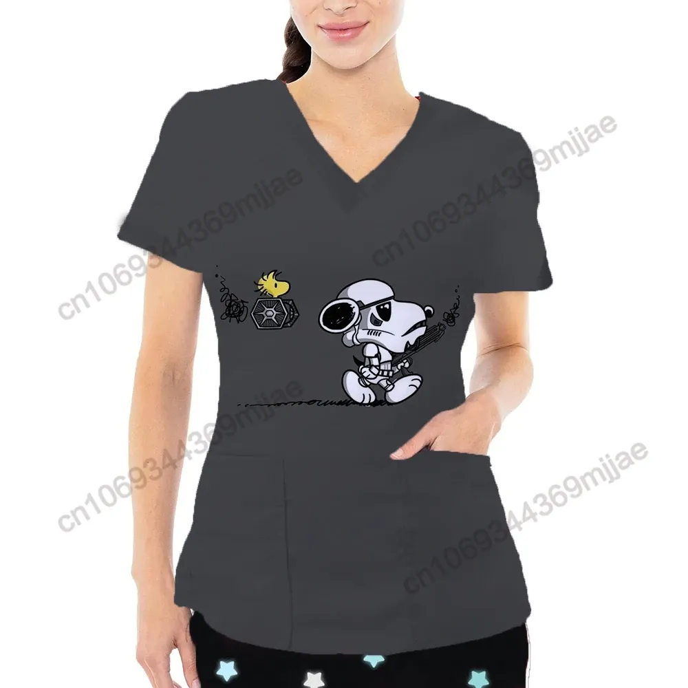 T-Shirts Vneck Tshirt for Women Clothes Pockets Women Summer Top Nurse Uniform Korean Style Clothes Y2k Graphic Tees Y2k Tops One Pieces