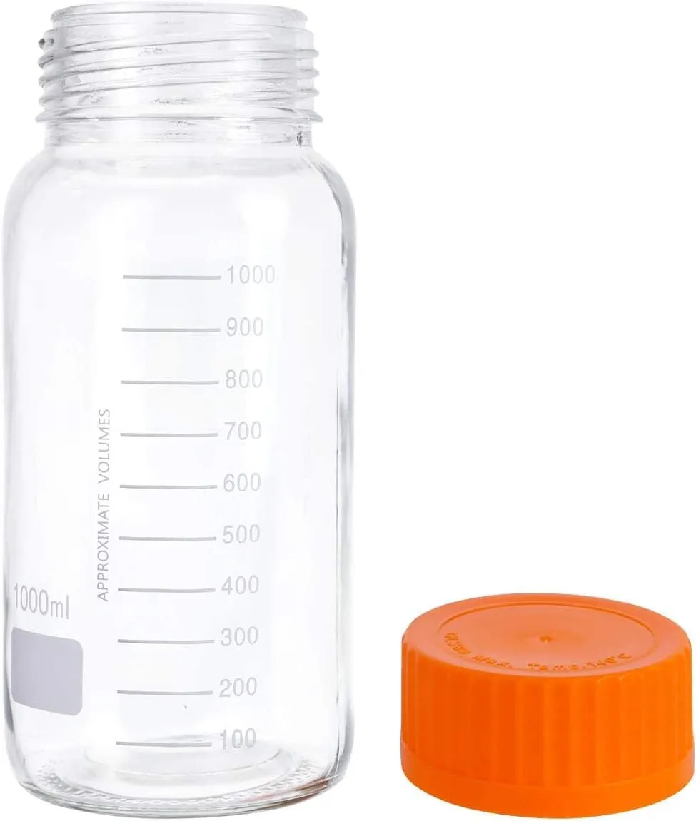 1000ml Wide Mouth Graduated Round Reagent Media/Storage Lab Glass Bottle With GL80 Blue Polypropylene Screw Cap /carton