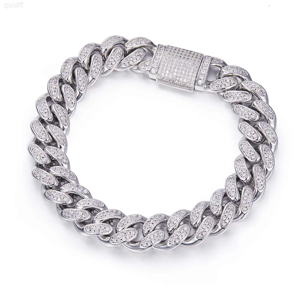 Hot Luxe 12mm Iced Out Cubaanse Ketting Moissanite 925 Zilver Geplatineerd Cubaanse Link Chain Armband Hip Hop Cadeau voor Mannen