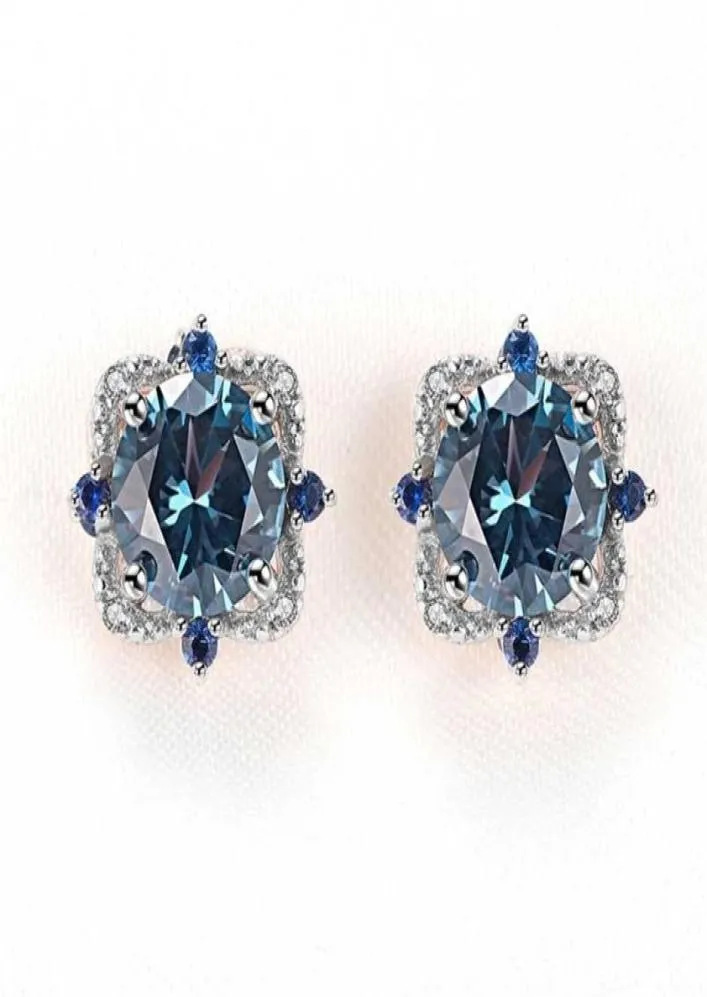 Real 925 Sterling Silver Stud Earrings Women Blue Topaz Create Gemstone Luxury Special Wedding Jewelry Trendy Accessories 2201084076839