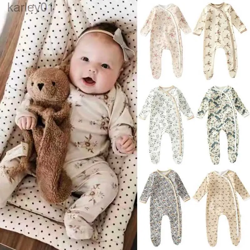 Footies Bébé Barboteuse Footies Pyjamas Pour 0-12 M Nouveau-Né Fille Garçon Vêtements Manches Longues Boutons Bébé Salopette Garçon Fille Vêtements Combinaisons YQ240306