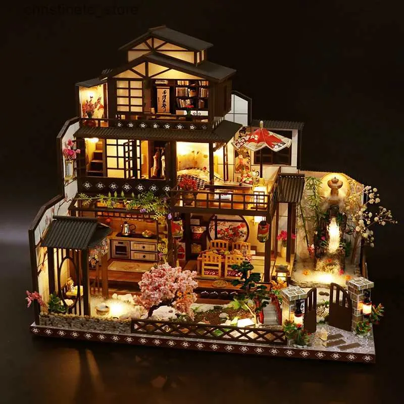 Architecture/DIY House DIY Wooden Doll Houses Japanese Casa Miniature Building Kits with Furniture Led Large Villa Dollhouse for Adults Birthday Gifts