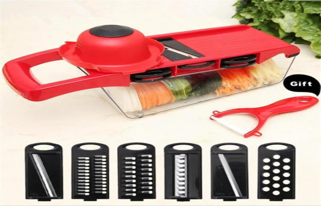 6 Blades Mandoline Slicer Vegetable Cutter Potato Onion Carrot Grater Chopper With Manual Peeler Color Red Environment Friendly3049327322