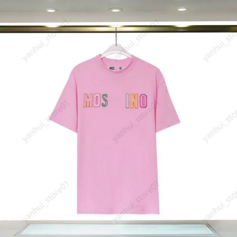 2024 Primavera / Verão Moschinoes Camiseta feminina Urso de pelúcia desenhado à mão esboço estampado solto encaixe unissex de manga curta camiseta puro algodão versão moderna yhf