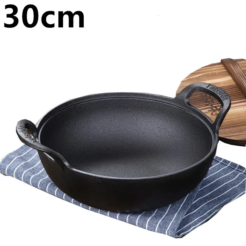 30cm Preseasoned Cast Iron Casserole Dish with Loop Handle 12 Saucepan Heavy Soup Pot Dutch Oven Cooking Utensils Grilling Wok 240321