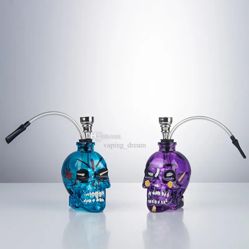 GB003 Hookah Glass Bong Crânio Cachimbo De Metal Tigela Uma Mangueira Tubos De Água Cor De Pintura