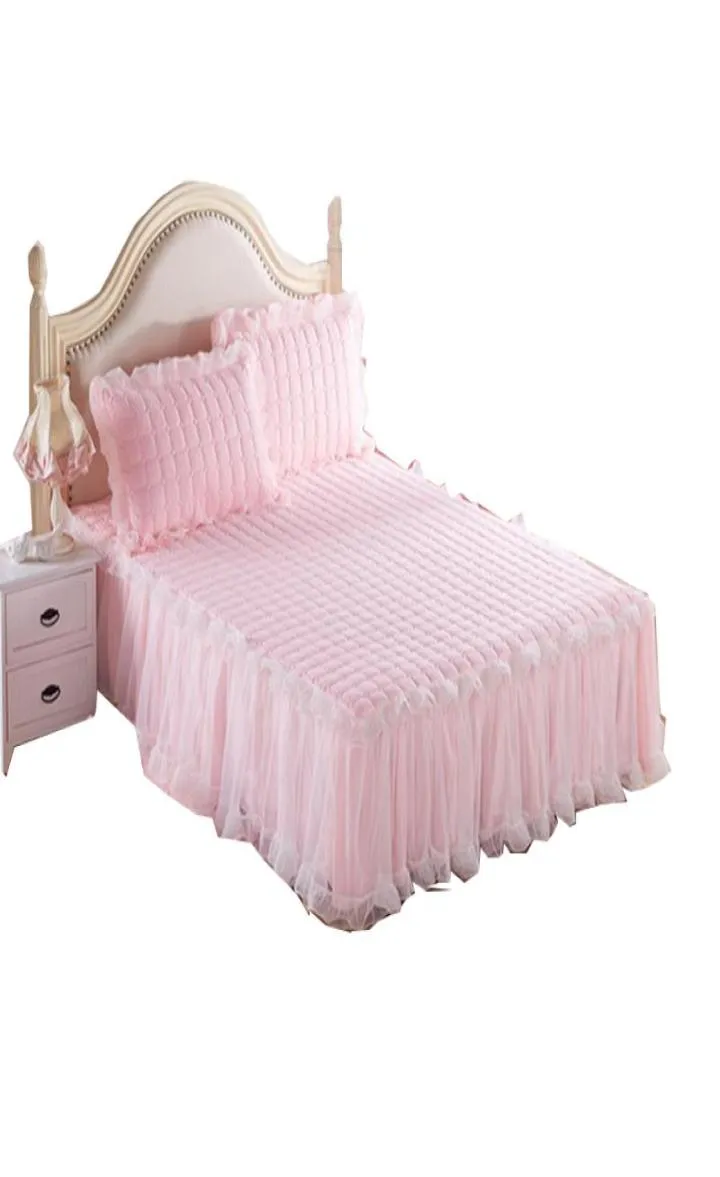 Criativo 1 peça de renda saia cama 2 peças fronhas conjuntos cama princesa colchas folha para capa kingqueen size9339796