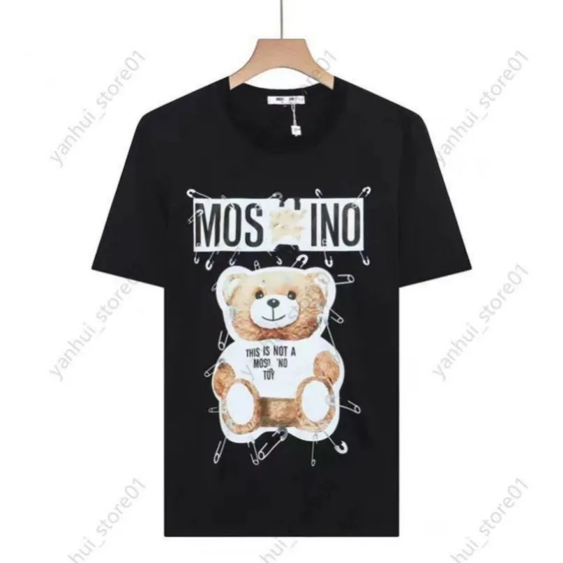 2024 Lente/Zomer Moschinoes Vrouwen t-shirt Teddybeer hand getrokken schets print loszittende unisex korte mouwen T-shirt puur katoen trendy versie hg1