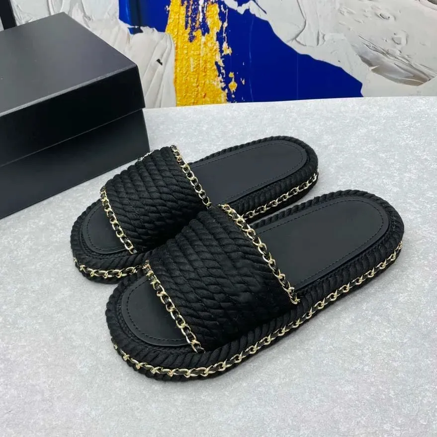 Slippers Sandals slipper slipper مضفر العسل الصوف الصندل شرائح متماسكة منصة فاخرة