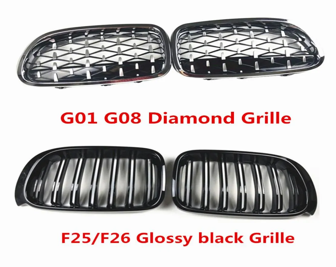 2 szt. Stylizacja samochodowa F25 F26 Czarna ABS z przodu nerka podwójna kratka kratka do G01 G08 x3 Diamond Racing Grilles6979415