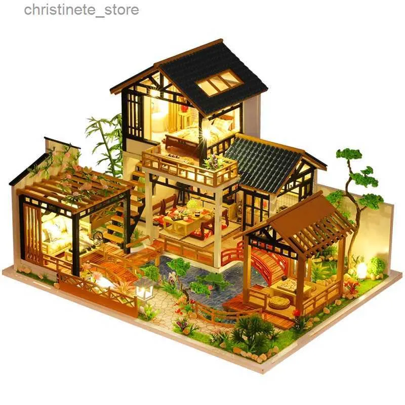 Architecture/BRICOLAGE Maison DIY Maison de Poupée Villa maison modèle Miniature Kit de Construction Meubles Maison de Poupée En Bois Kit Jouets Cadeaux D'anniversaire P018