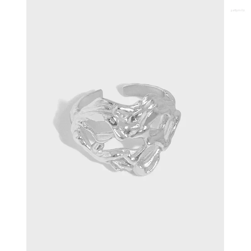 Кольца-кластеры, аутентичные ювелирные изделия из стерлингового серебра 925 пробы, длинное кольцо с нестандартной полой текстурой
