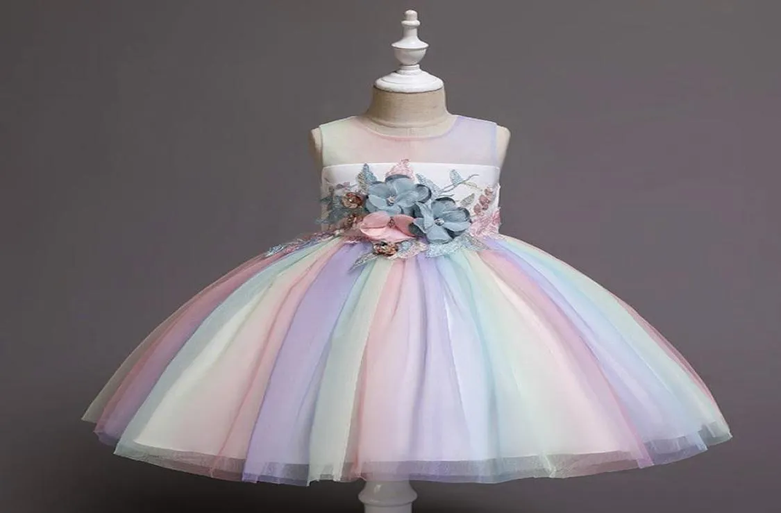 Crianças vestidos de festa meninas estéreo flores bordado vestido de princesa crianças volta arcos colorido vestido de tule meninas vestido de concurso a173315579