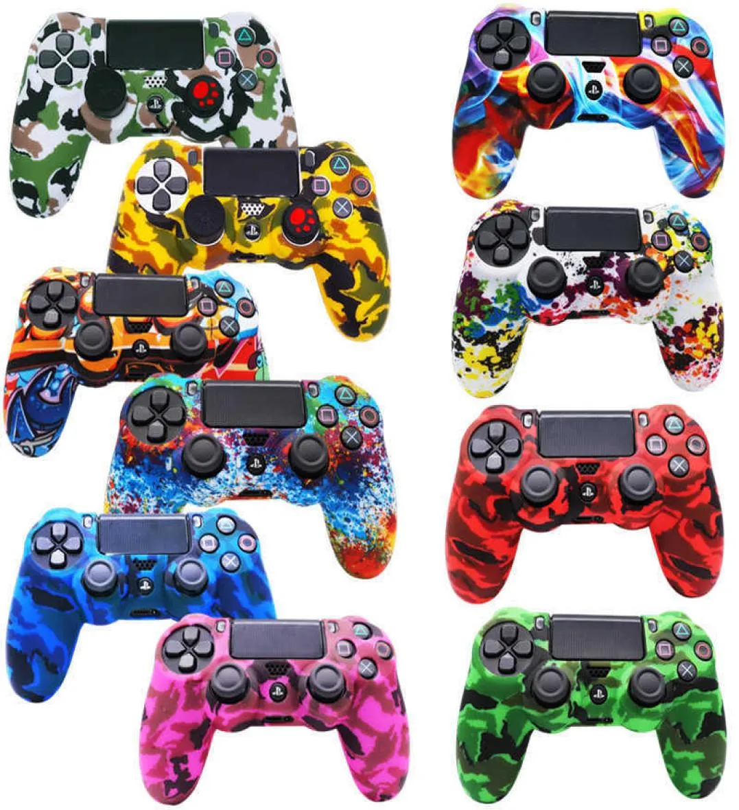 Pour SONY Playstation 4 PS4 coque de manette sans fil Bluetooth poignées de pouce manette Console camouflage peau antidérapante Silicone Cover7606410