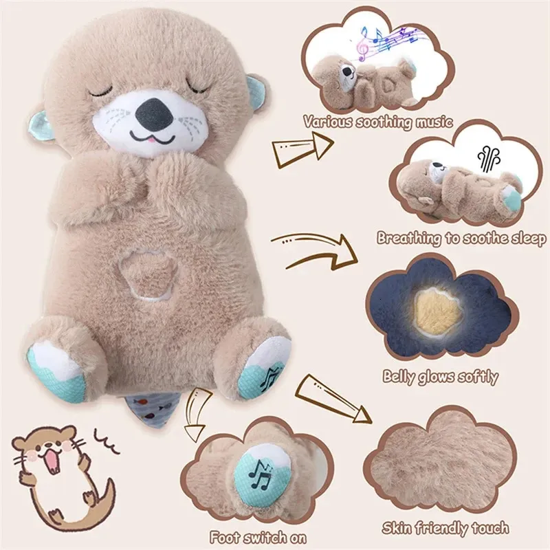 Sleep Otter Bébé Jouet Playmate Musical En Peluche Respiration Sommeil Amis Amusant Confortable En Peluche Pour Né Illumination Sensorielle 240226