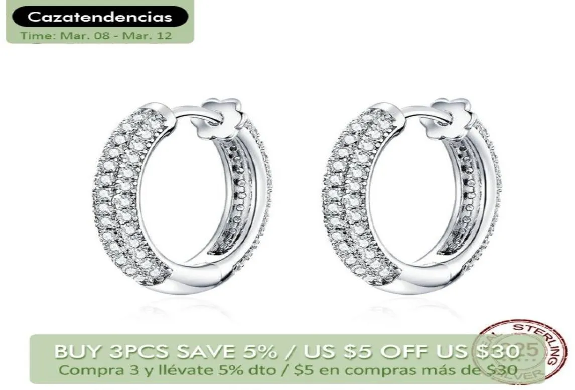 Bamoer Ear Hoops 925 Sterling Silver Luxury Hoop Earrings for Wedend Engagement Jewelry Giftsアクセサリー2103112629850