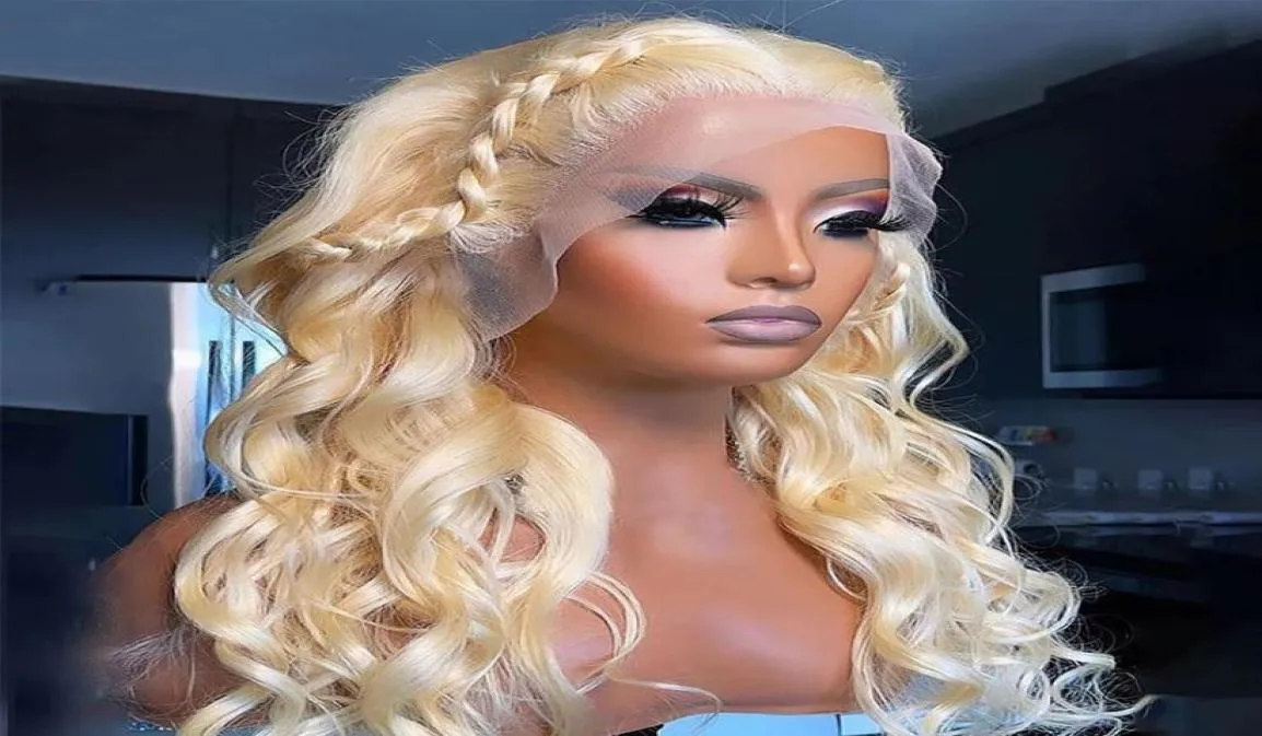 Perruque Lace Front Wig naturelle Body Wave Blonde 613, cheveux synthétiques transparents, 30 pouces, pour femmes noires, 7253778