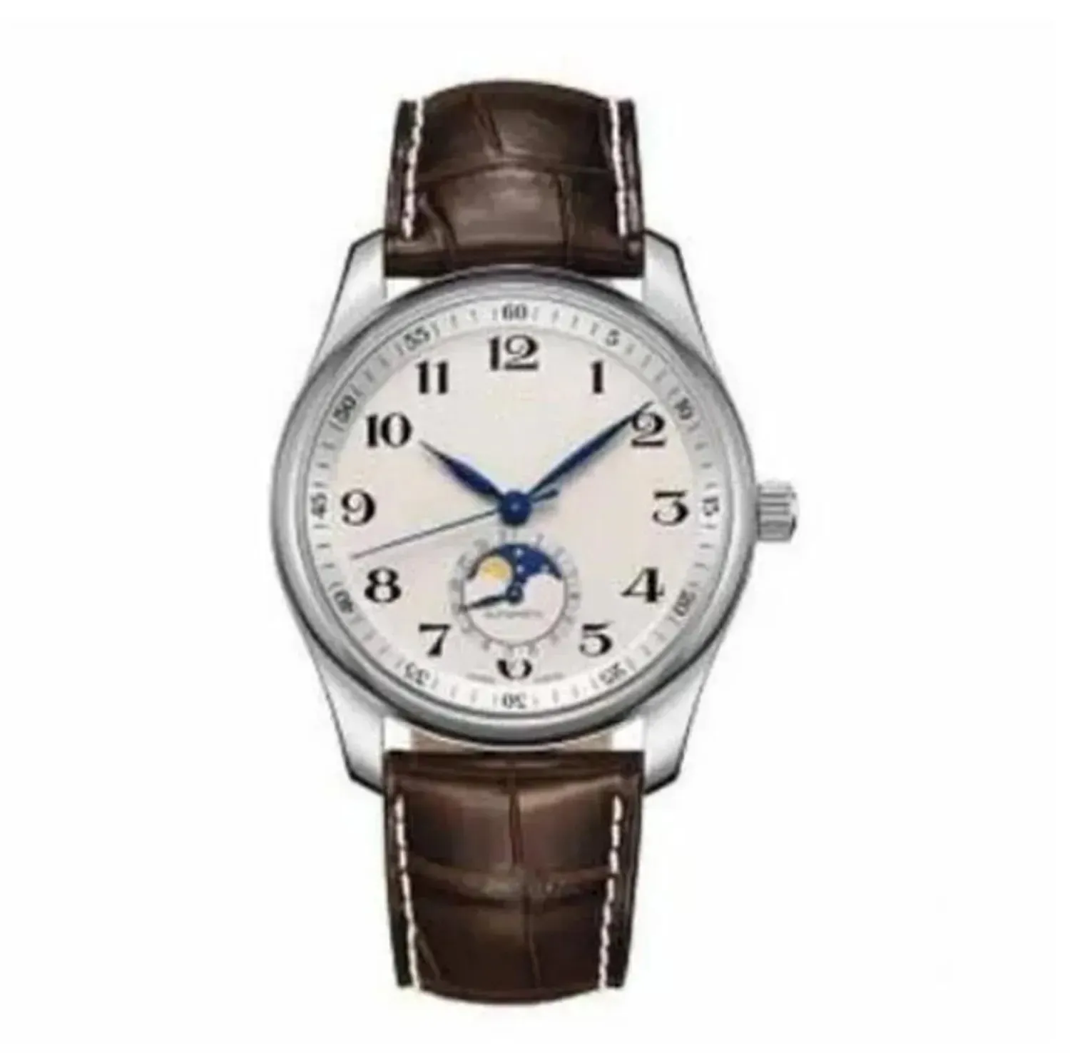 U1 Top-grade AAA Clássico Homem Relógio Mecânico Relógios Automáticos Para Homens Mostrador Branco Marrom Pulseira De Couro Genuíno Montre De Luxe Relógios De Pulso J792