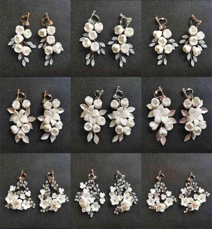 SLBRIDAL-boucles d'oreilles en cristaux de perles faites à la main, fleur de céramique, lustre de mariage, bijoux à la mode pour femmes, 2106246665753