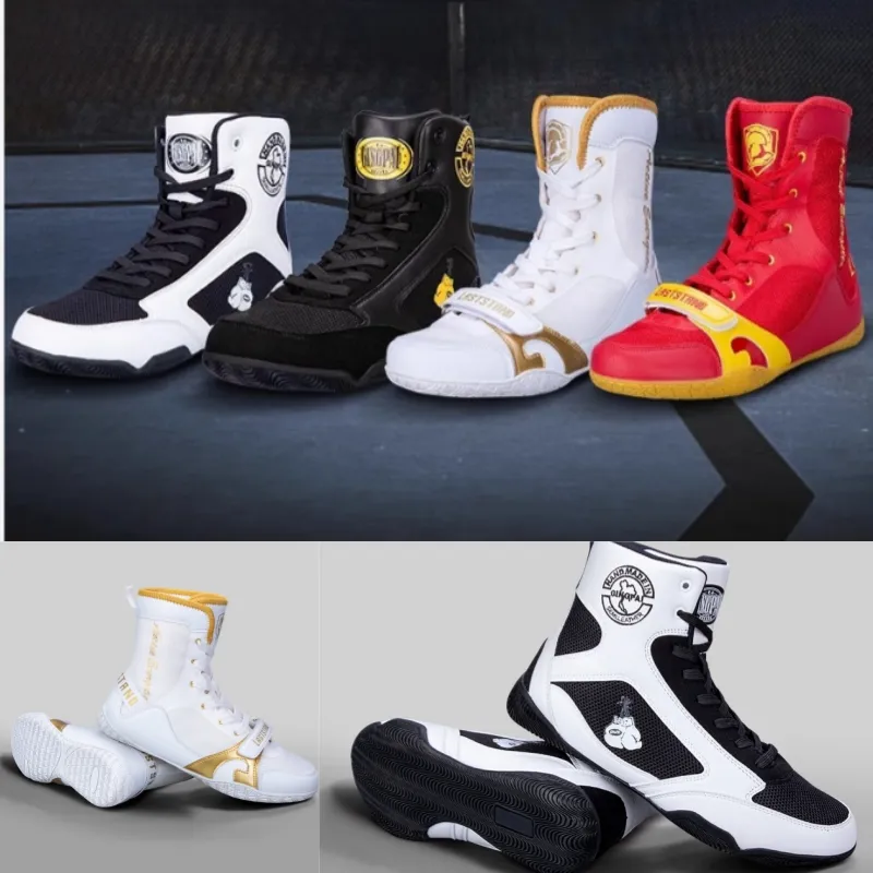 Klädskor män lätt vikt brottning skor andas mesh boxing sneakers mens professionella boxning skor svart röd atletiska sneakers gai