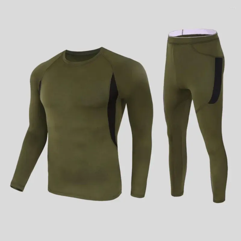 Herren-Trainingsanzüge, Herbst-Winter-T-Shirt-Hosen-Set, Thermo-Unterwäsche, Rundhals-Langarm-Pyjama mit schmaler Passform, elastisch