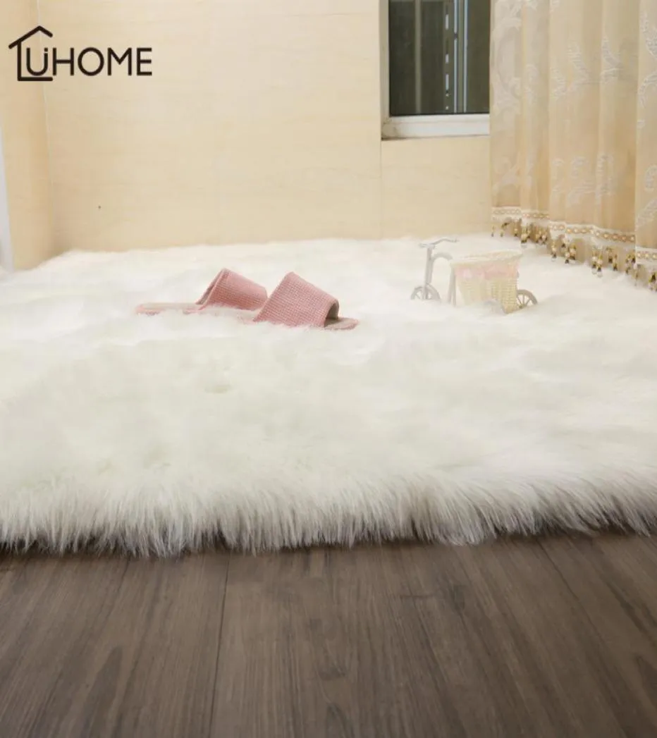 Tapis poils de la peau de mouton peint en fourrure pelucheux de la chambre pelucheux fausses tapis de textile artificiel lavable tapis carrés décor 9417508