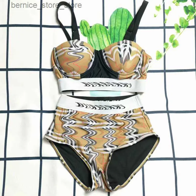 Women's Swimwear Designer Hot Sell Bikini Woman Sense Beach Swim Wear Summer Suit Sexy Sling Strap Bur Design Pattern Plaid Swimsuit High Quality Womens Q240306