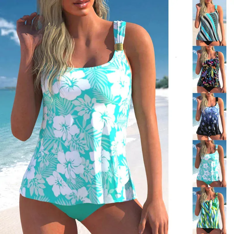 2023 Womens Beach ملابس السباحة المطبوعة Tankini Sexy Bikini مجموعة الصيف من قطعتين Y240223