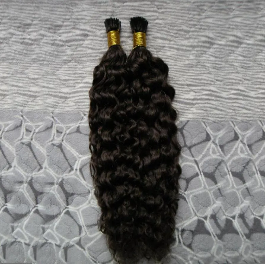 8A I Tip Human Hair Extension 100g Brazilian Deep Curly Keratin Stick Tip Hair Extensions 100s Fusion Hair Extensions Natural Caps9948720