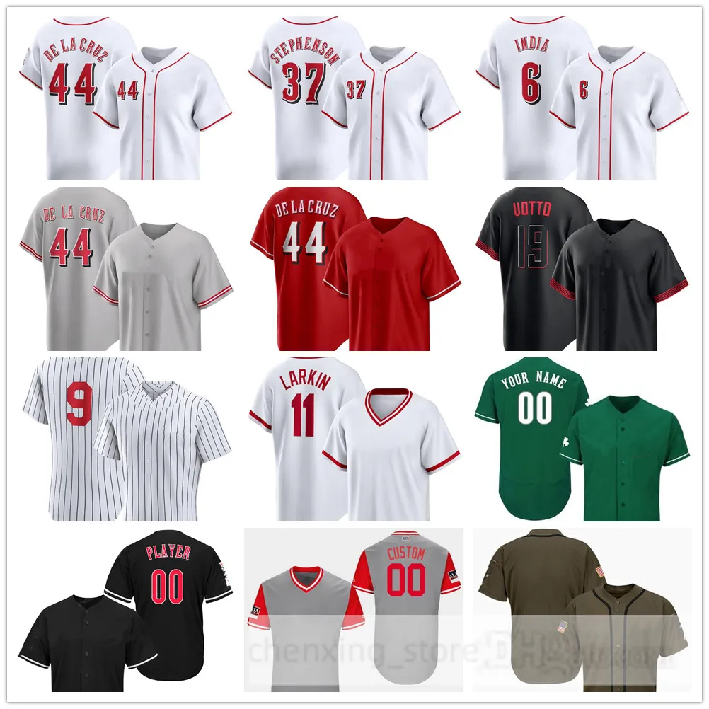 Camisas de beisebol costuradas 2024 55 Brandon Williamson 22 Luke Maile 2 Jose Barrero 3 Jeimer Candelario 16 Noelvi Marte 30 Will Benson 17 Stuart Fairchild 27 Jake Fraley