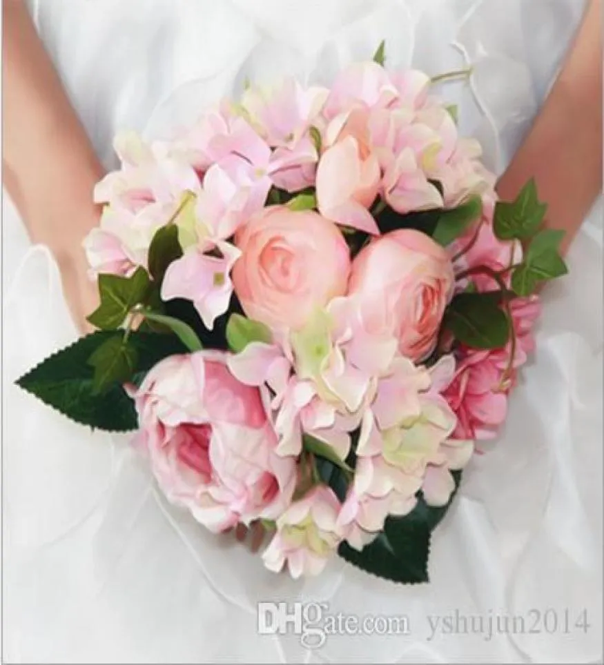 Konstgjord peony brud Bouquet Silk Flowers Simulation European Peony Flower With Hortangea Flower for Bridal Bridesmaid Wedding B8111385