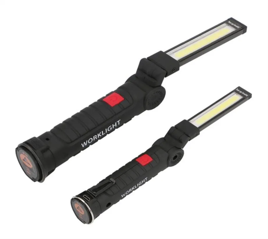 Edison2011 Portable 5 Mode COB Flashlight Torch USB Raddningsbart LED -arbetsljus magnetisk cob lantera hängande kroklampa för outdoo3082578