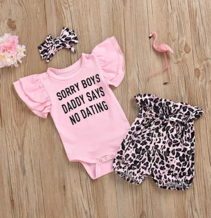 Baby Designer Clothing Sets Rompers New Born Baby Brand Letter Print Ropmers Leopard Shorts Hair Accessoires barn Thress Piece96795091941