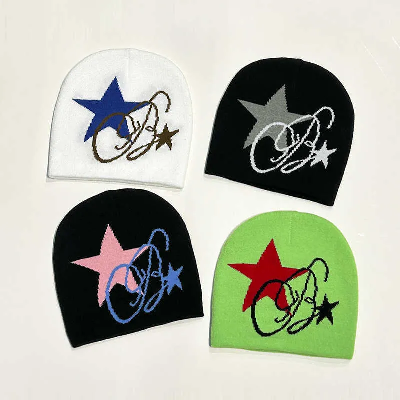 Czapki do czapki/czaszki jesień i zimowa marka mody Y2K gwiazdy zimnej czapki pary mody w całym kapeluszu wełniany kapelusz mężczyzna t240306