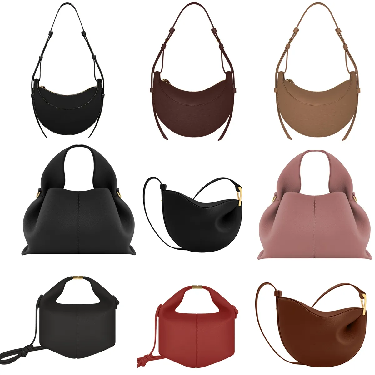 Designer Polen Bag Fashion Half Moon Bag Kvinnor Handväska Black Shoulder Bags Cowhide Dumpling Bag AAAAA Luxury Plånbok Fast Frakt