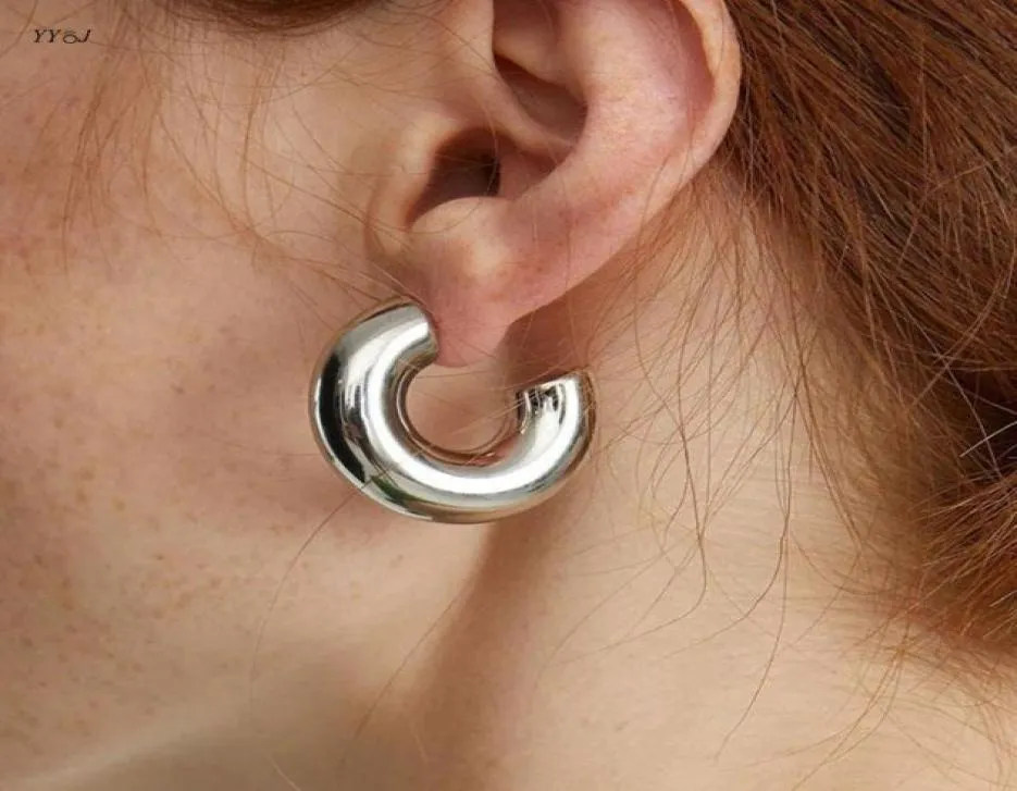 Hoop Huggie Chubby Chunky Tube örhängen för kvinnor rostfritt stål silverfärg djärvt tjock lättvikt minimalistisk juvelryhoop8149757