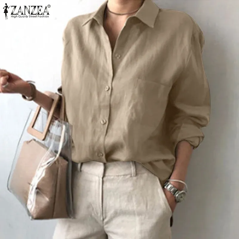 BLOUSE ZANZEA KVINNER CASUAL LOOK OL SHIRTS SPRING Autumn Long Sleeve Business Blus Collar Carred Female Button Tunic Blusas