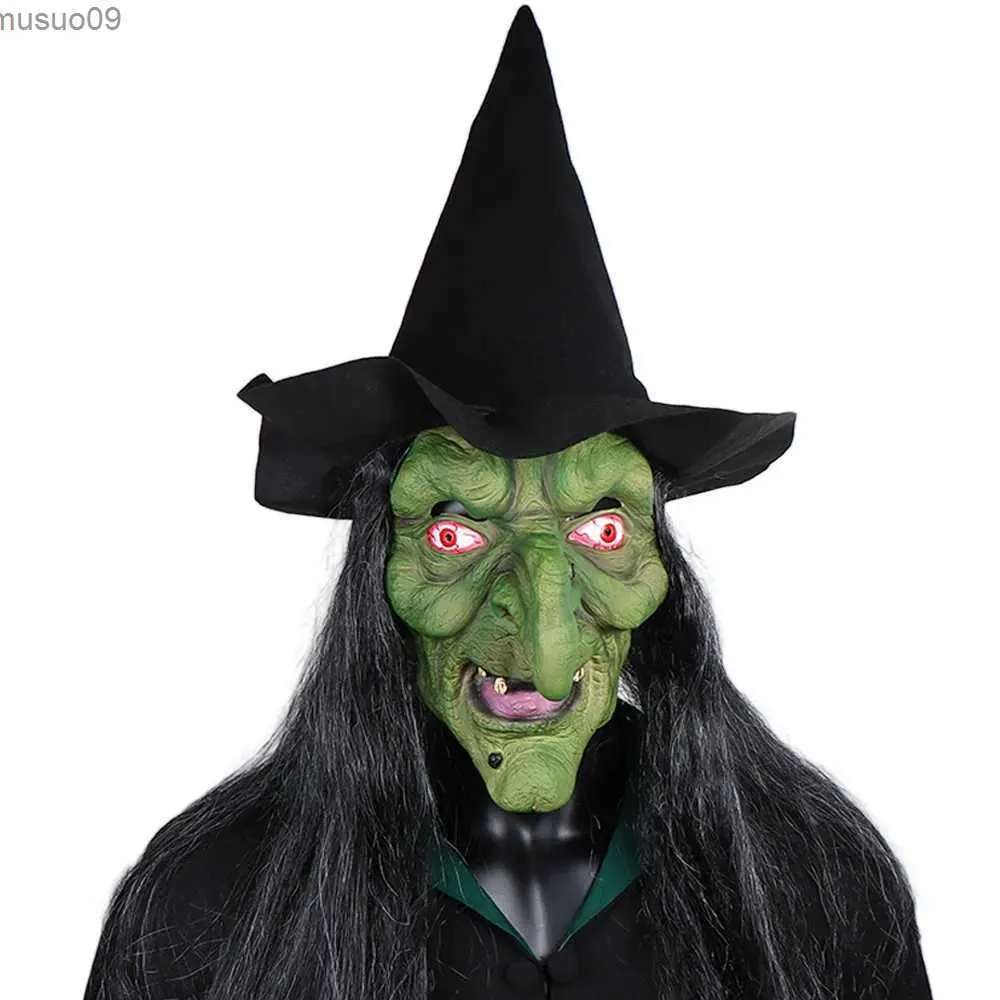 Projektant Masks Halloween Witch LaTex Mask Terror długie włosy