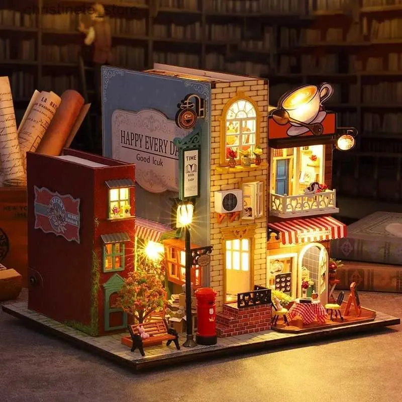 Architecture/DIY House Diy Doll House Furniture Light Bok Nook Dollhouse Hut Casa Miniatures Home Children For Toys Birthday Christmas New Year Gifts