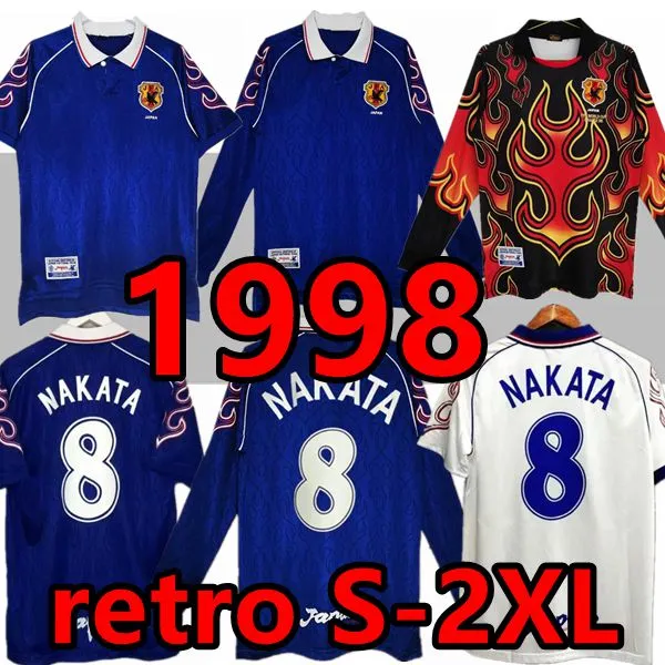 1998 Retroversion Japan Soccer Jerseys Home #8 Nakata #11 Kazu #10 Nanami #9 Nakayama 98 99 målvakt Fotbollskjorta uniformer långärmad
