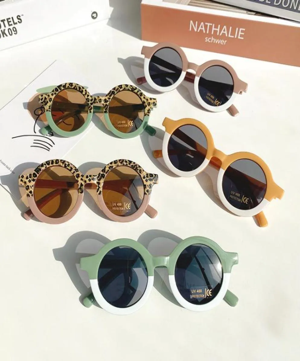 Kids039 Sunblock Sunglasses Leopard Round Frame Eyeglasses Outdoor AntiUV Beach Sun Glasses Children Headwear Fashion Accessor3615173